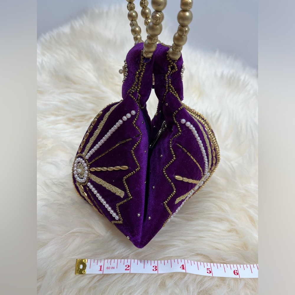 Fortune Cookie Bag Purple Velvet Encrusted with Beads NWOT - Picture 10 of 12